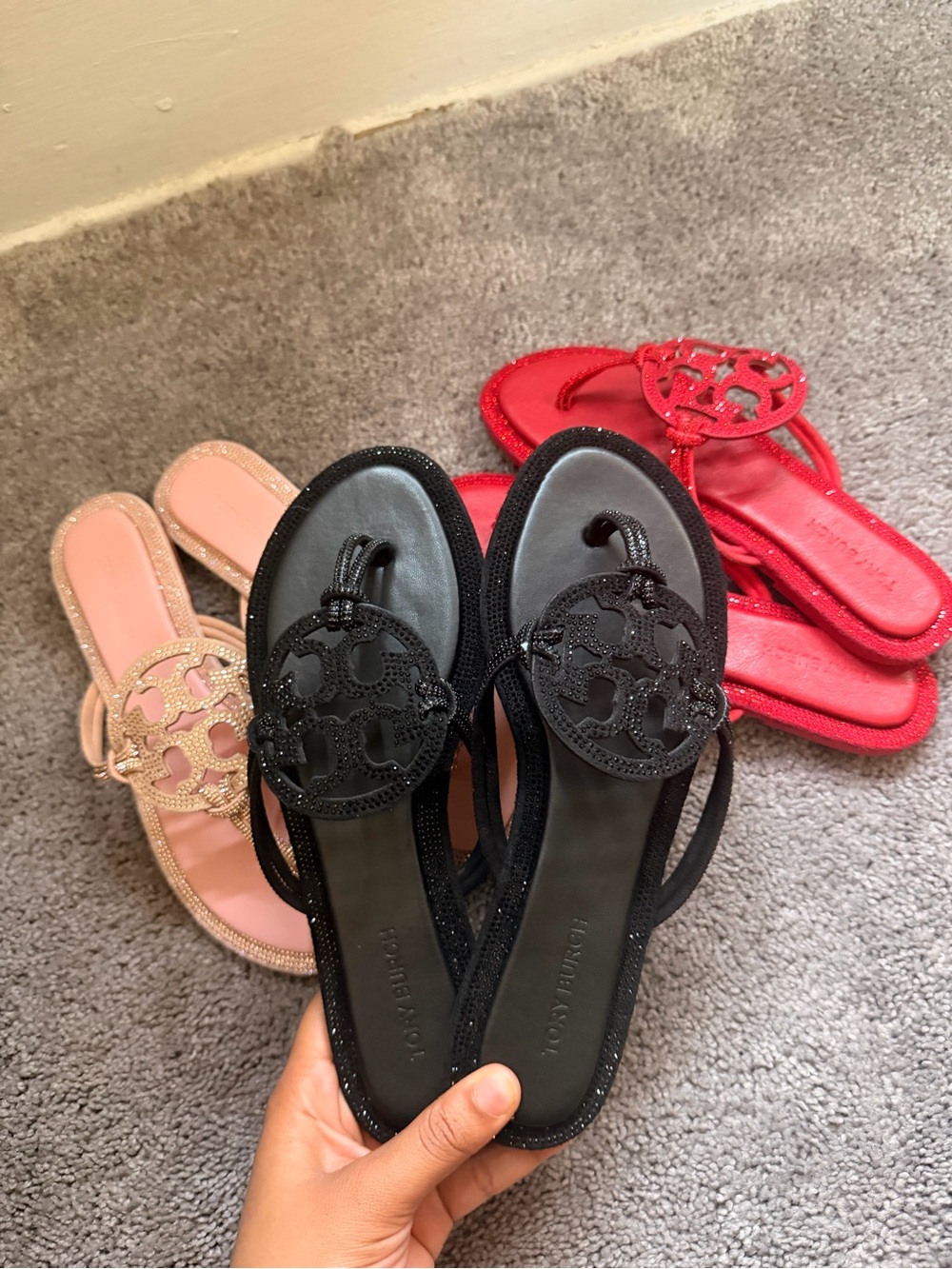 Black Rhinestone Tory Burch Sandals - ships next day